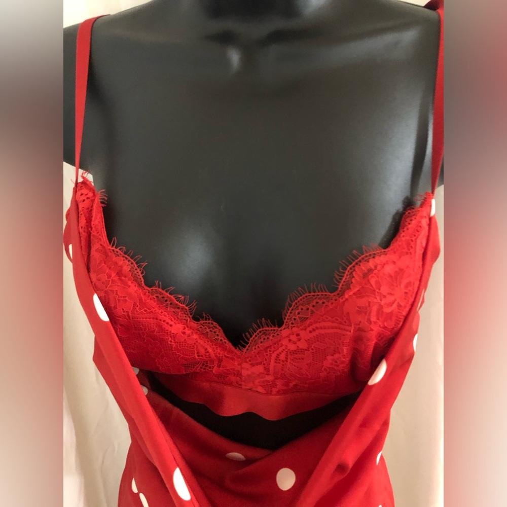 Jessica Simpson red white polka dot lace bra cowl neck maxi dress size medium - Picture 5 of 16